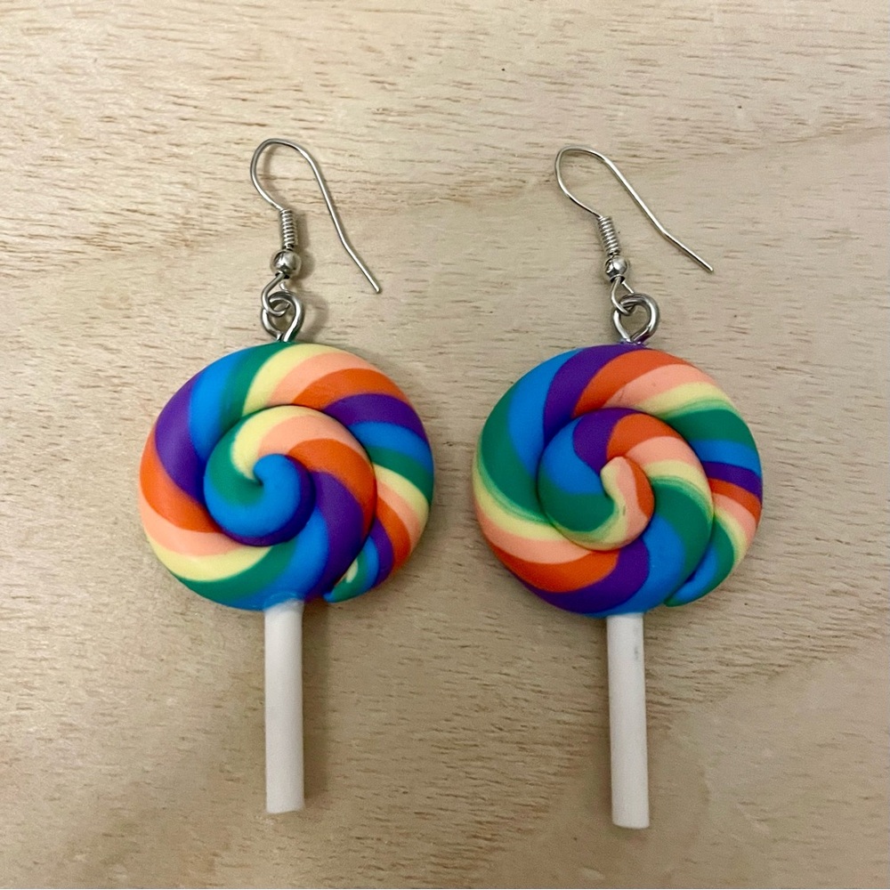 Rainbow Lollipop Earrings Silver 3D